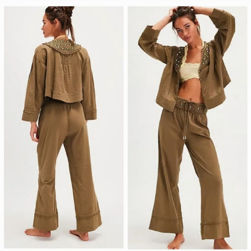 Free People Intimately Sweet as Roses Lounge Pajama Set in Green NWOT - Picture 8 of 8